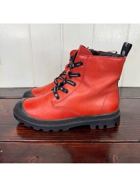 Eric Michael Red Leather Combat-Style Boots — Women’s US 8–8.5 (EU 39)